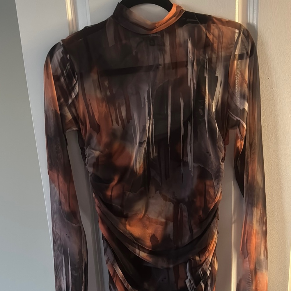 Fashion Nova Artistic Long Sleeve Dress - Black and Brown